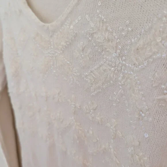 Vintage Talbots Sweater Beaded Wool Cashmere Cotton Knit Winter Snowflake Size P - Picture 3 of 7